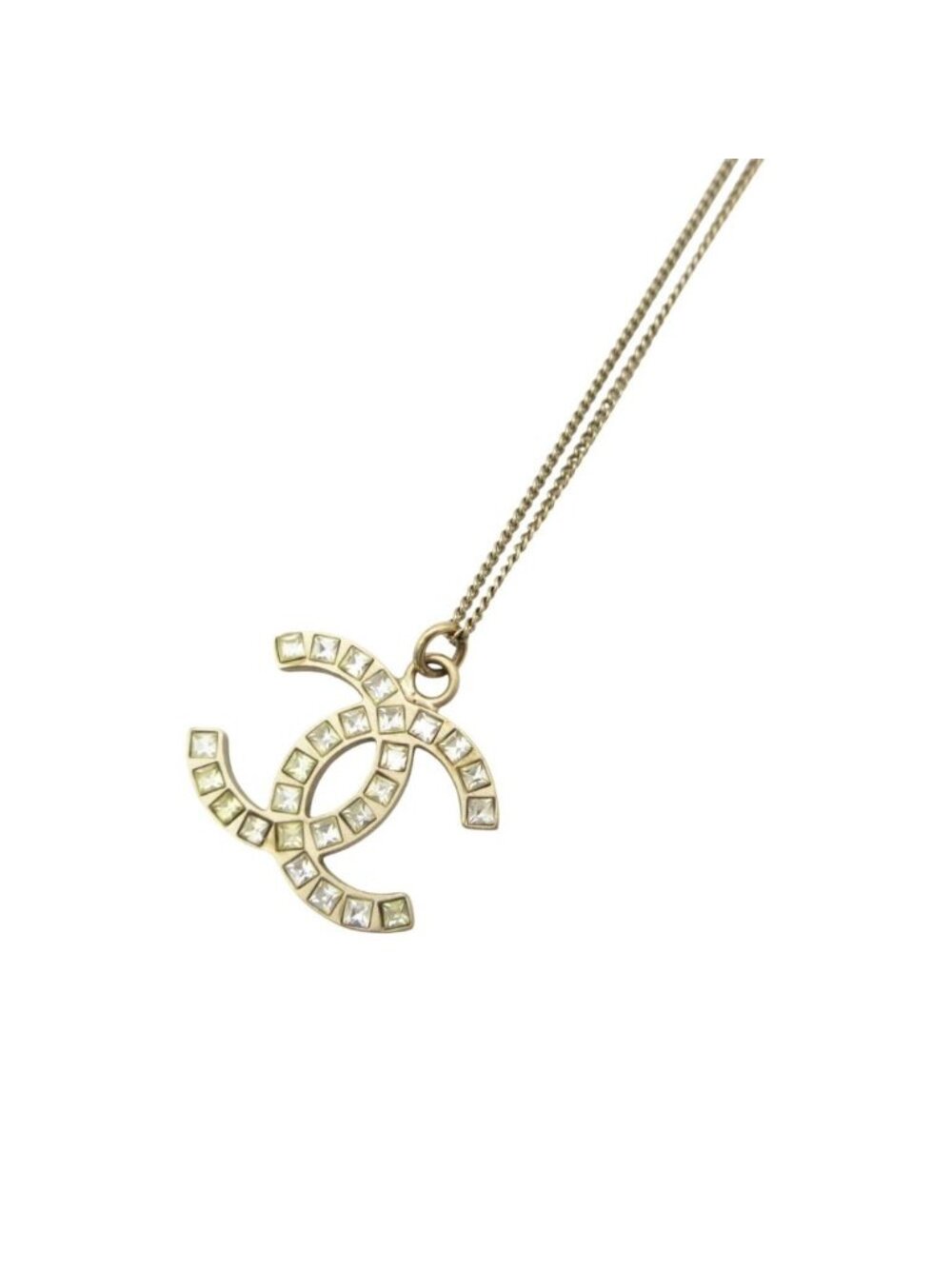 Chanel Necklace CC Logo Pendant Rhinestone Gold